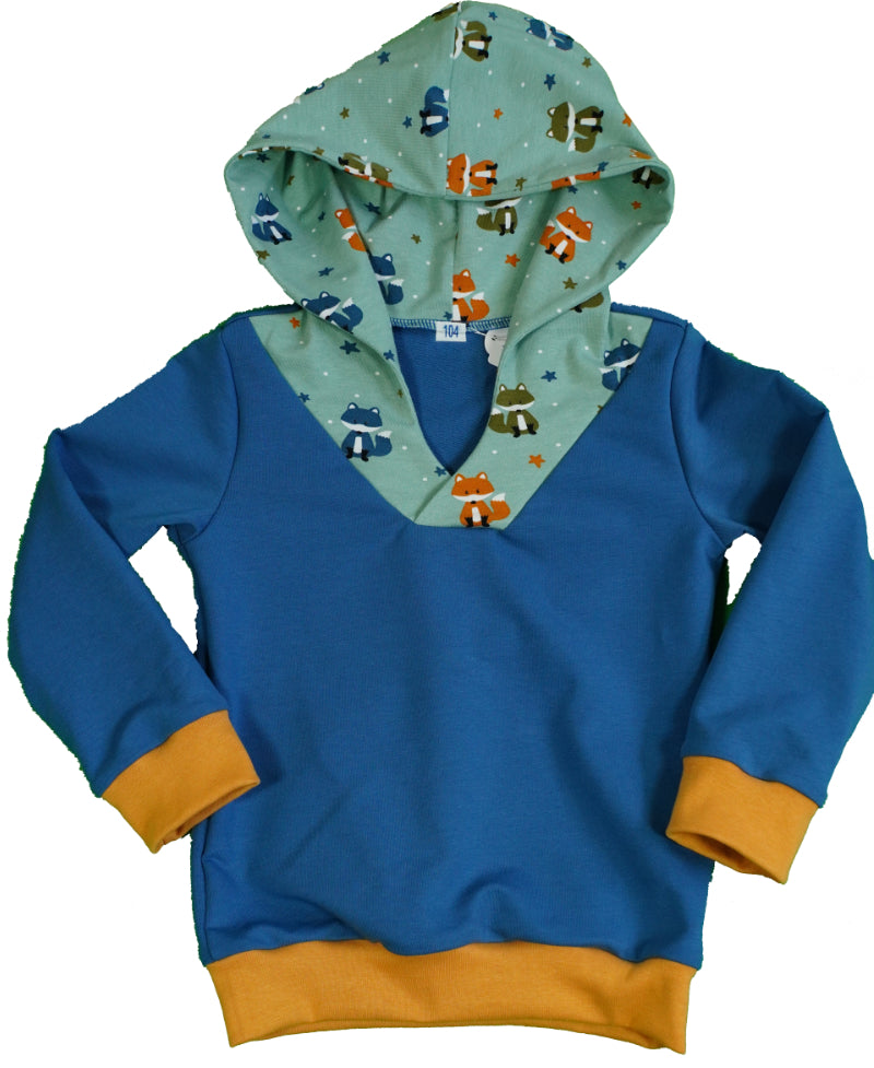 Kapuzenshirt blau mit V-Ausschnitt